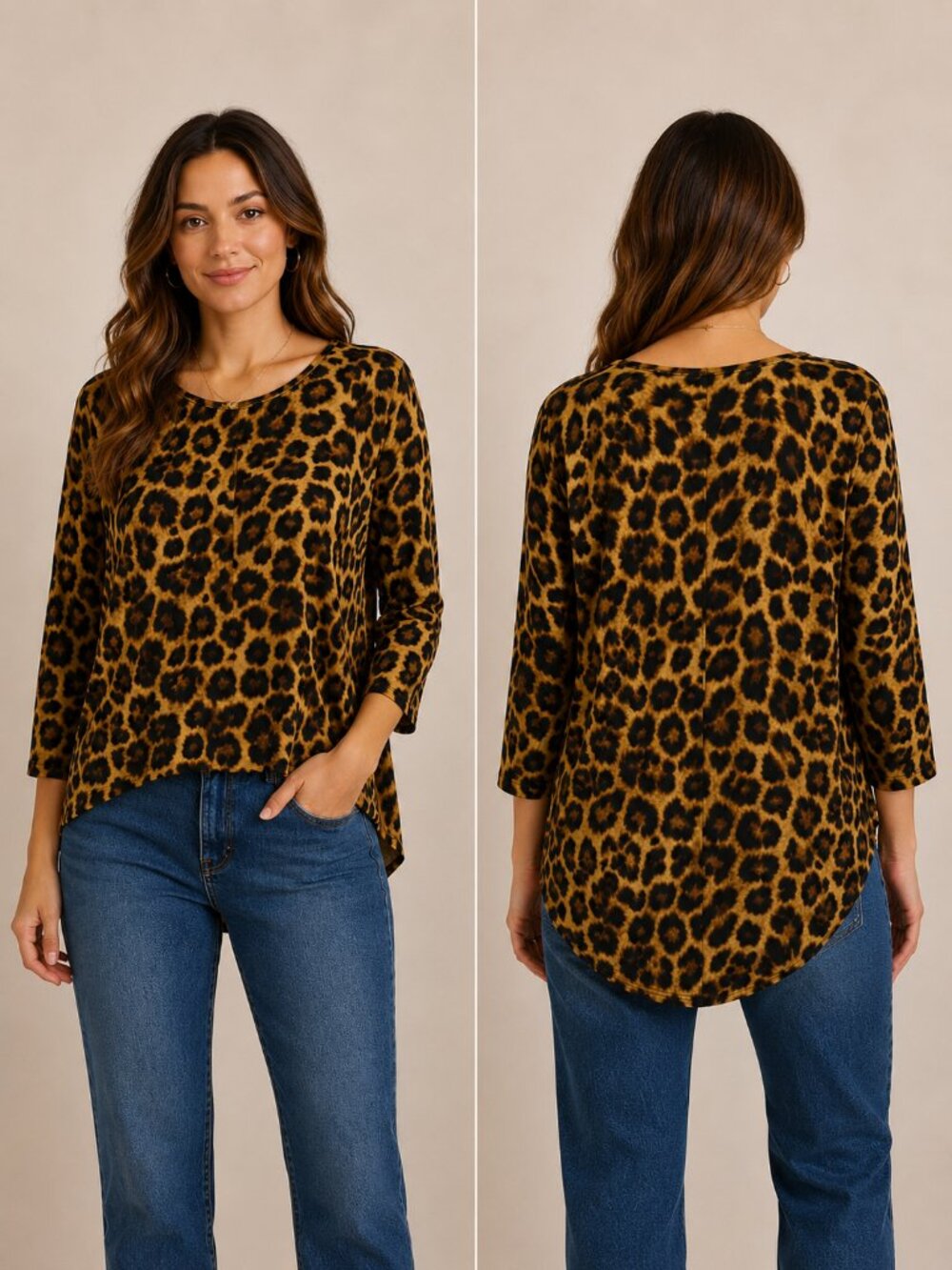 Jade MacKenzie Women's Leopard Print High-Low Tunic Top - Size XL